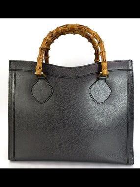 Gucci Black Leather Tote with Bamboo Top Handles